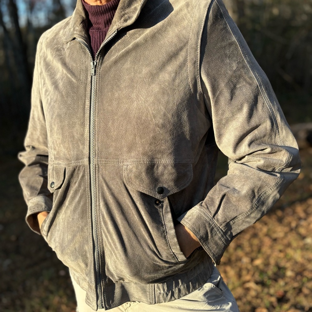 ST MICHAEL—Vintage Gray Suede Leather Bomber—Men 40—Made in Israel!—100% Pigskin